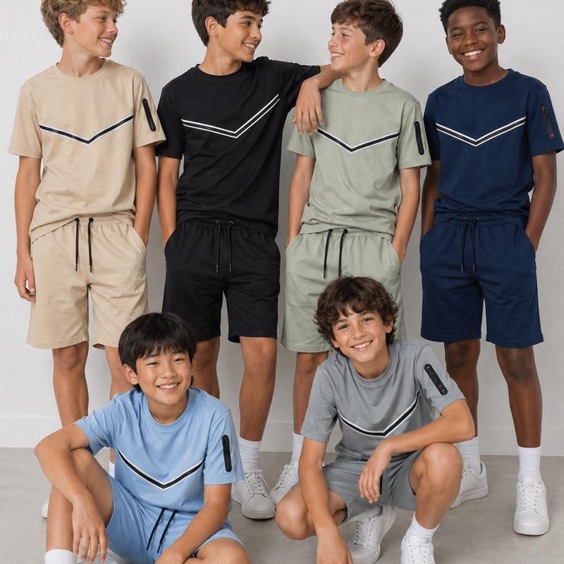 Ginger Ivy: VINNY V arrow feature reflective detailing top and shorts summer outfit for boys 2-14 years KZ3605