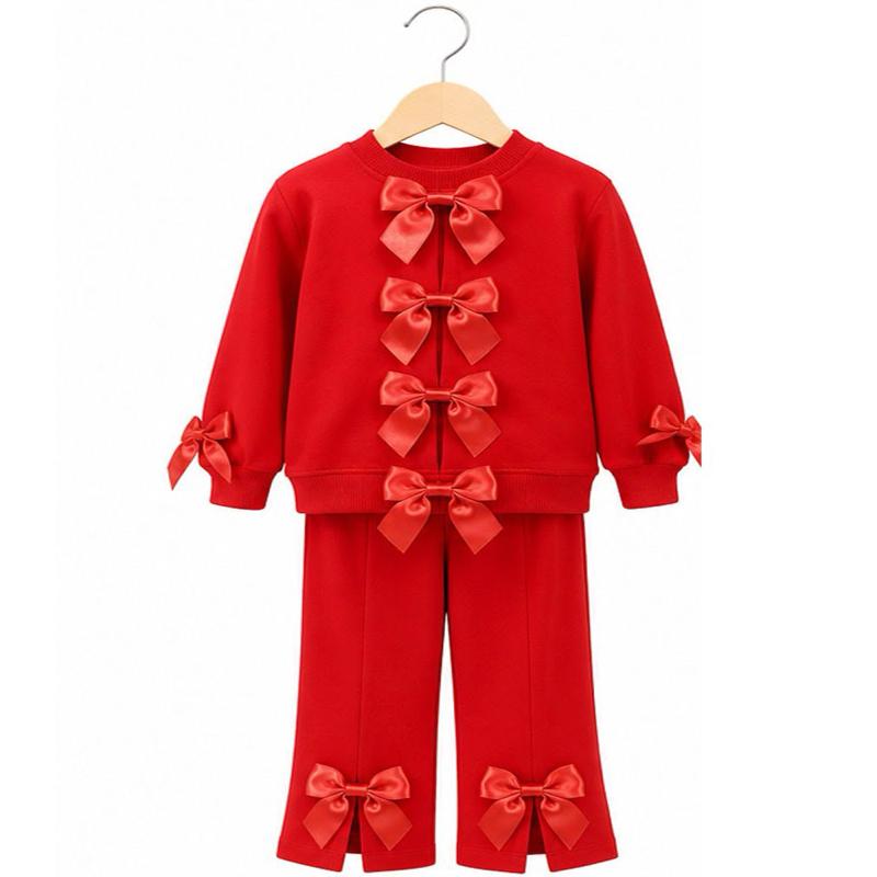 Ginger Ivy: HAZEL satin bows loungewear tracksuit by AKKON brand 2-8 years