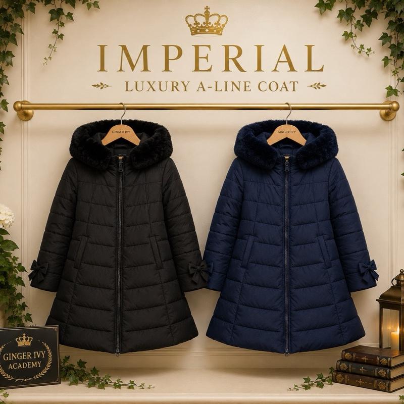 Ginger Ivy IMPERIAL A-Line Coat for Girls - Warm and Stylish Winter Outerwear in Navy and Black DH03