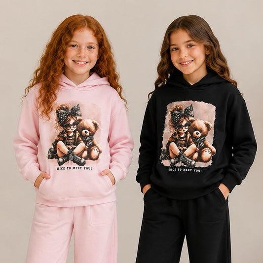 Ginger Ivy: Stylish girl and Teddy image with diamonte sparkle hoodie tracksuit