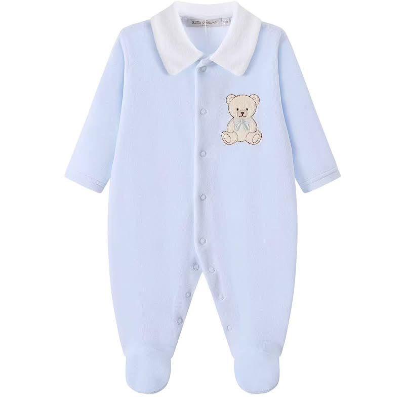 The Teddybear motif velour soft fabric collar feature babygrow romper
