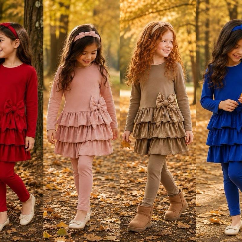 Ginger Ivy: WILLOW layered feature bow lounge leggings set for girls