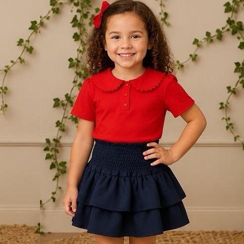 Ginger Ivy: Lace Trim and Button Detail collar top for Girls ideal for school