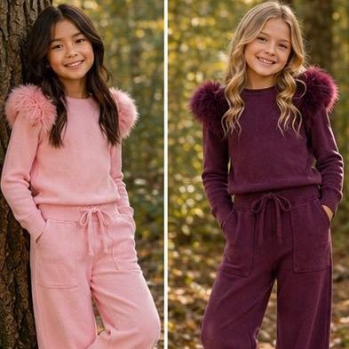 Ginger Ivy: ROXANNE knitted smart faux fur detachable shoulders with wide leg trousers 4-14 years