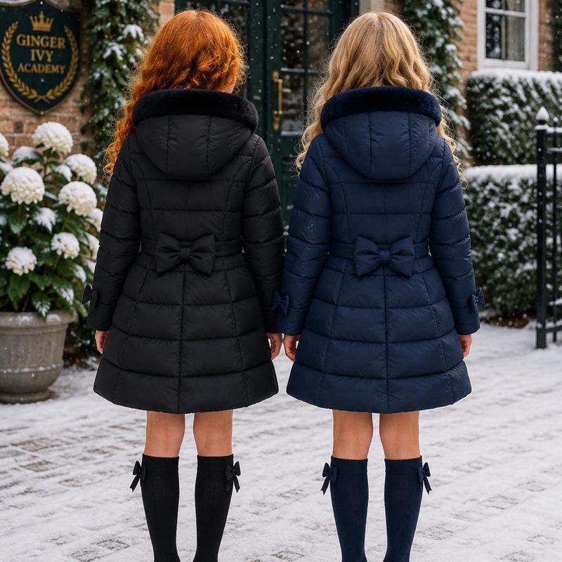 Ginger Ivy IMPERIAL A-Line Coat for Girls - Warm and Stylish Winter Outerwear in Navy and Black DH03