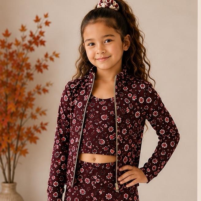 Ginger Ivy: AUTUMN woodland fashion three piece Zip-Up Sport Set – Jacket, Vest & Cycling Shorts girls sport set