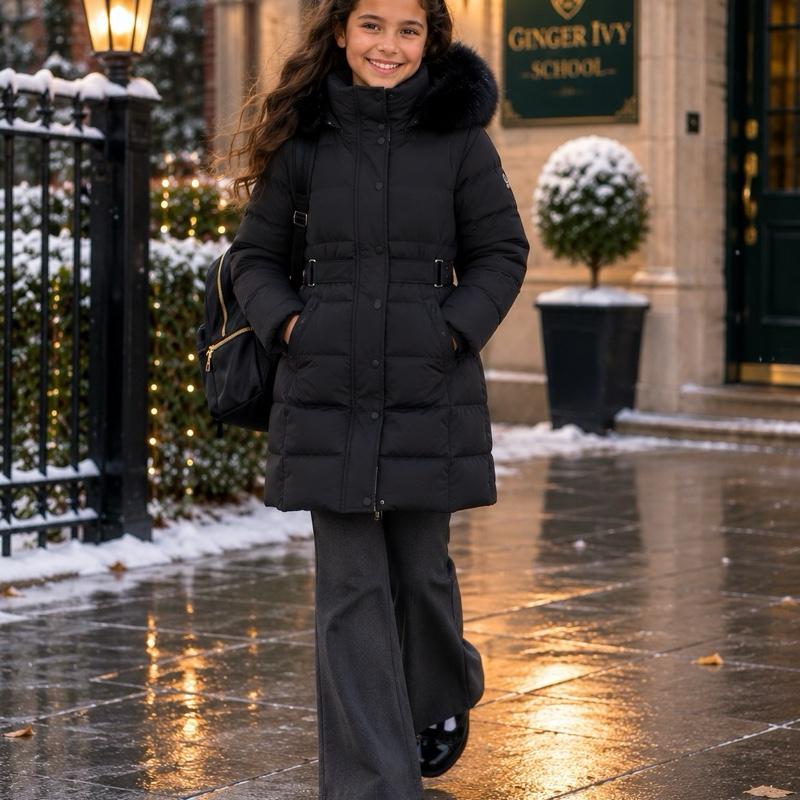 Ginger Ivy: ULTRA Coat detachable faux fur trim hood long in the body winter warm coat (KC02)