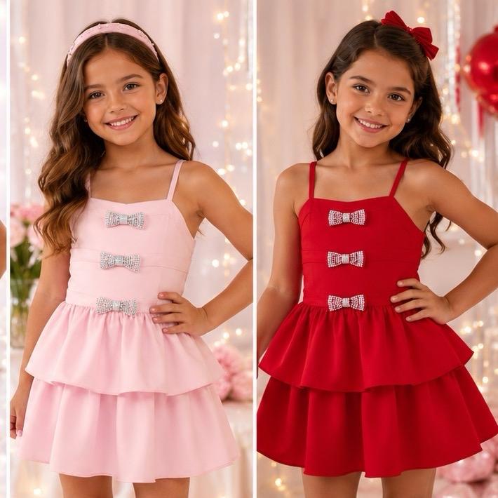 Ginger Ivy Little Glamour Dress with Diamonte Bows and Layered Ruffles for Girls' Special Occasions