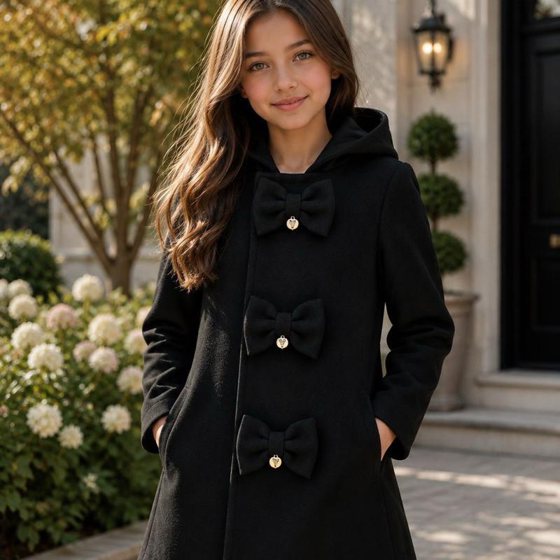 Ginger Ivy TRINITY Triple Bow Hooded Jacket for Kids 2-12 Years Lightweight Smart Layered Coat