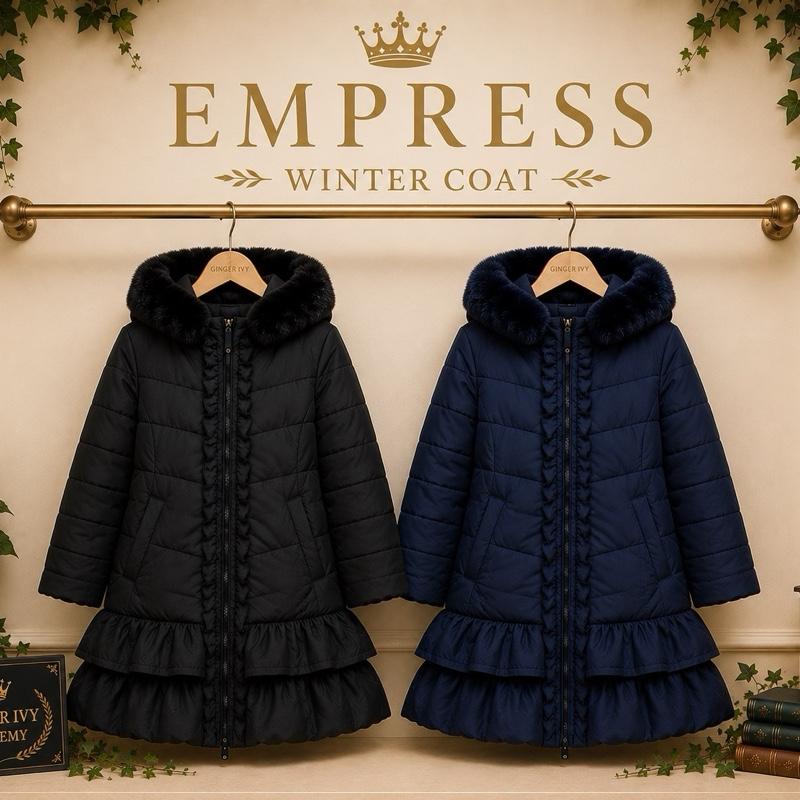 Ginger Ivy EMPRESS Winter Coat with Ruffles and Bow Feature for Girls - Stylish and Warm DH09