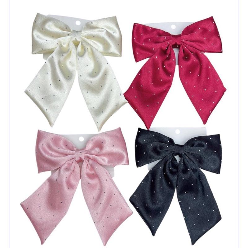 Ginger Ivy Satin Gems Diamonte Hair Bow with Clip HC200