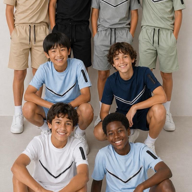 Ginger Ivy: VINNY V arrow feature reflective detailing top and shorts summer outfit for boys 2-14 years KZ3605