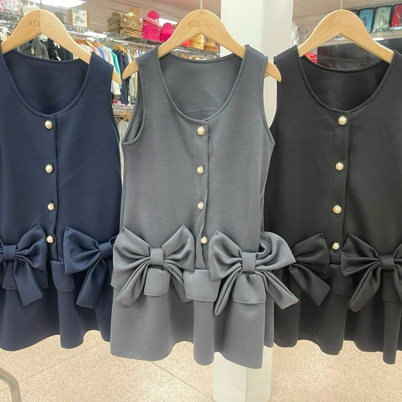 Ginger Ivy: OXFORD buttons and bows drop hem dress age 2-12 years