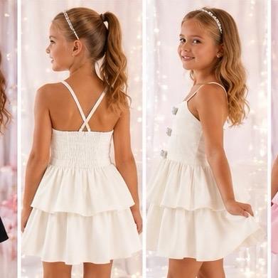 Ginger Ivy Little Glamour Dress with Diamonte Bows and Layered Ruffles for Girls' Special Occasions