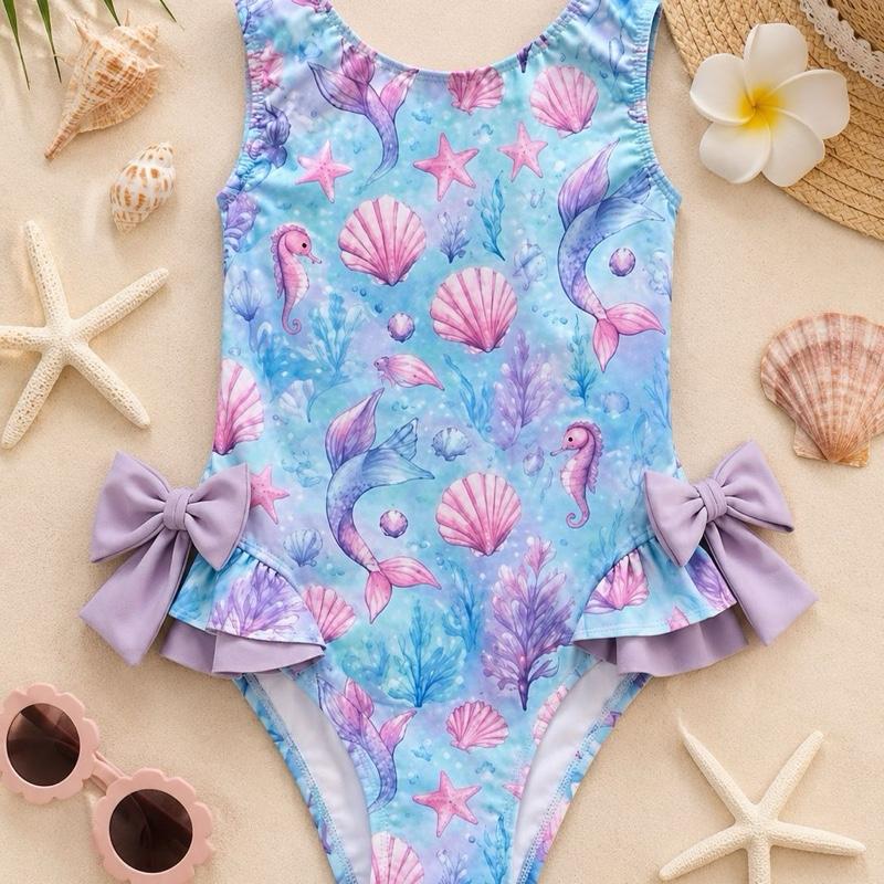 Ginger Ivy UNDER THE SEA Swimsuit with Bows for Girls True to Size 2-12 Years Ocean-Themed Design