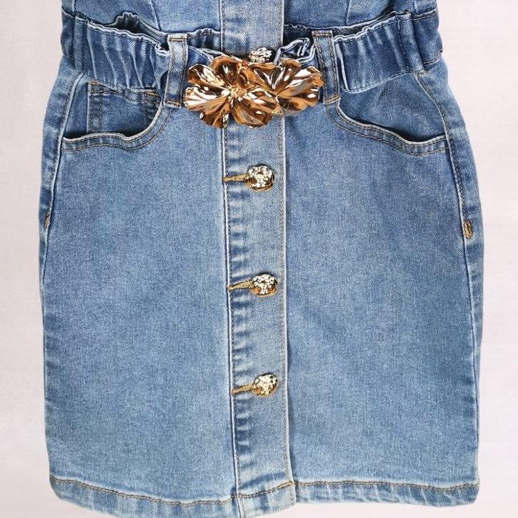 Ginger Ivy BETSY BELTED Fashion Denim Dress with Gold Colour Buttons for Girls Age 4-14 Years Classic & Chic Design