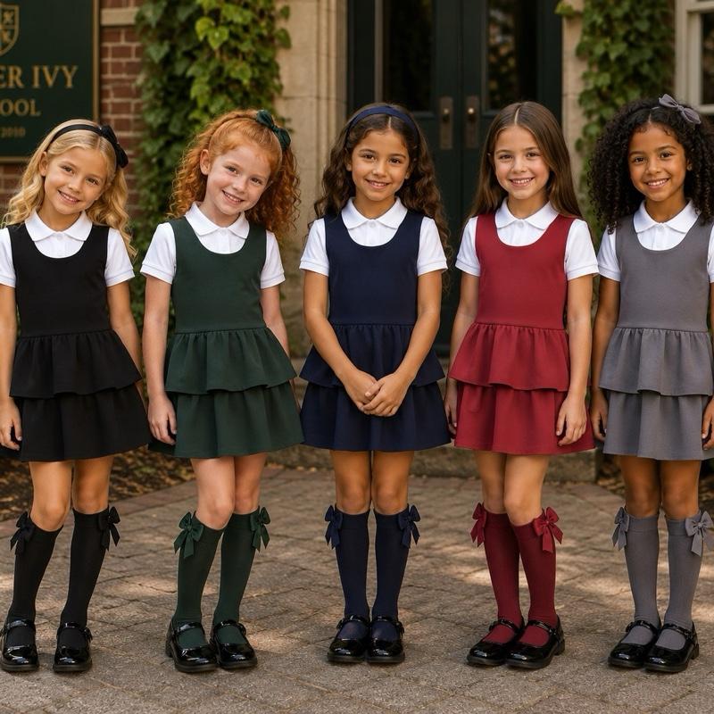Ginger Ivy Leicester Layer Frilly Drop Hem School Dress for Girls - Perfect for School Uniforms