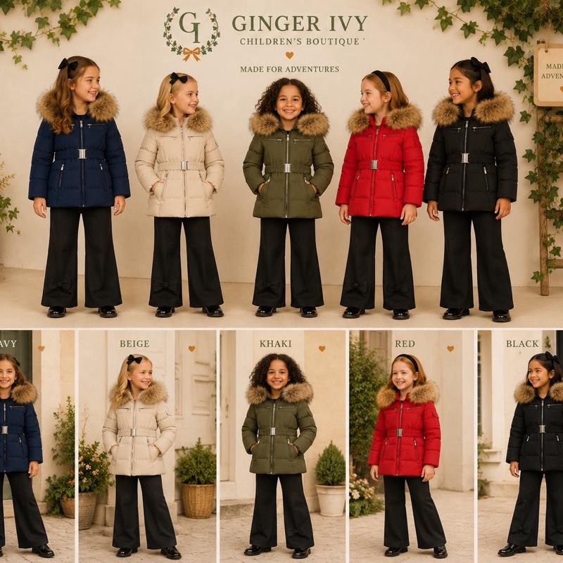 Ginger Ivy: Legacy large faux fur trim hooded coat for girls age 4-14 years