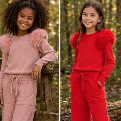 Ginger Ivy: ROXANNE knitted smart faux fur detachable shoulders with wide leg trousers 4-14 years