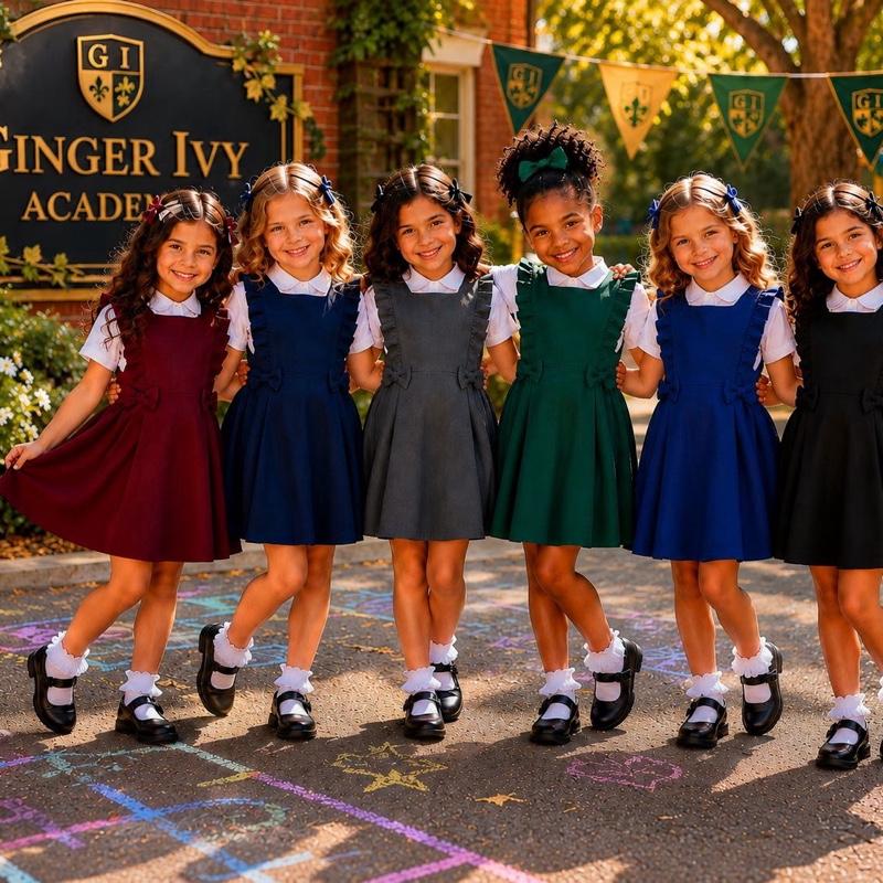 Ginger Ivy RUFFLE Pinafore Girls' School Uniforms with pretty bows