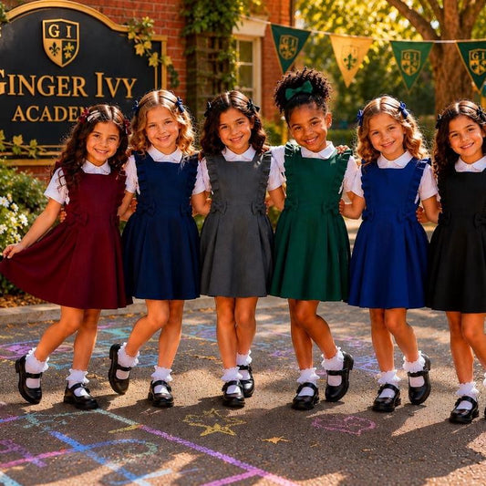 Ginger Ivy RUFFLE Pinafore Girls' School Uniforms with pretty bows