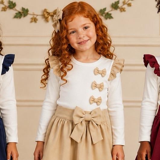 Ginger Ivy VERONA Puffball Skirt with Bows Feature Dress for Girls 2-12 years