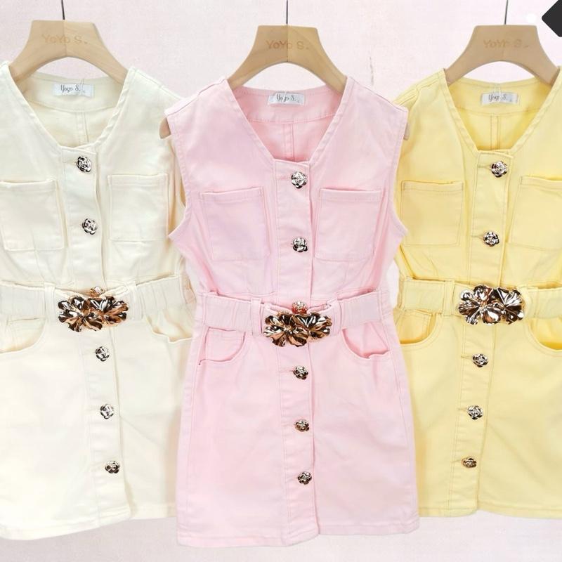 Ginger Ivy BETSY BELTED Fashion Denim Dress with Gold Colour Buttons for Girls Age 4-14 Years Classic & Chic Design
