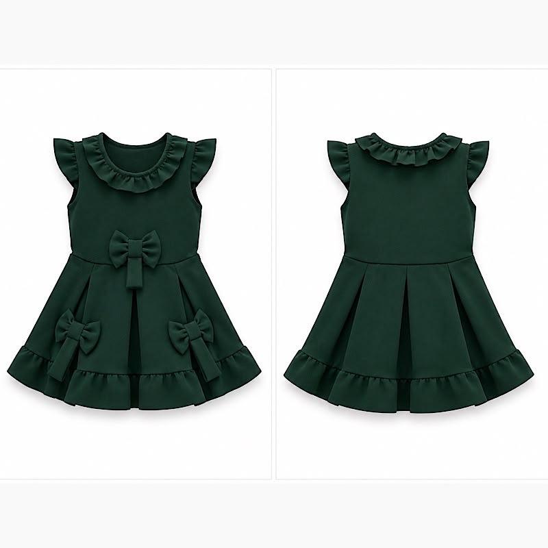 Ginger Ivy: BELFAST Triple Bow Feature Ruffle Neck Finish School Dress for Girls 4-12 Years small for please size up