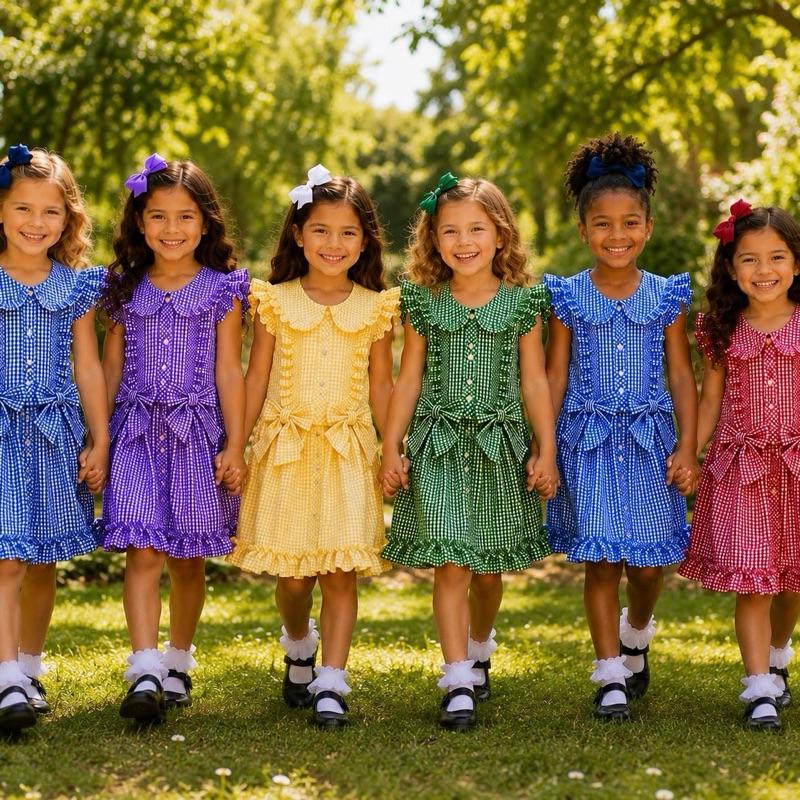 Ginger Ivy: CHECKED Classic ruffles and bows school dress