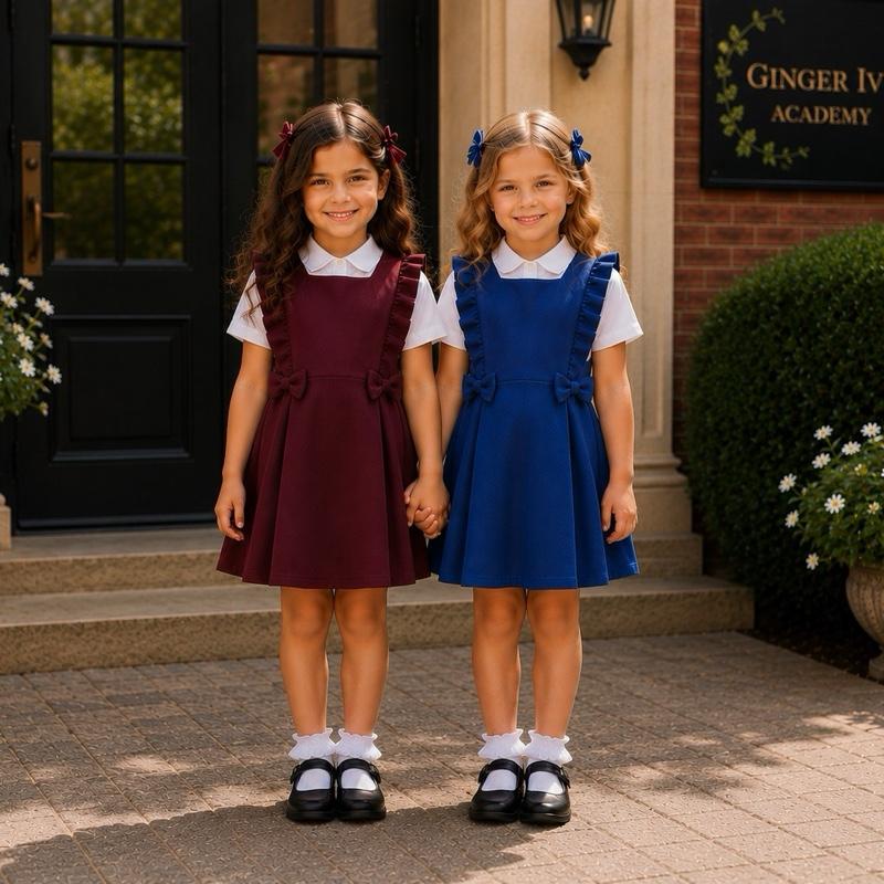 Ginger Ivy RUFFLE Pinafore Girls' School Uniforms with pretty bows