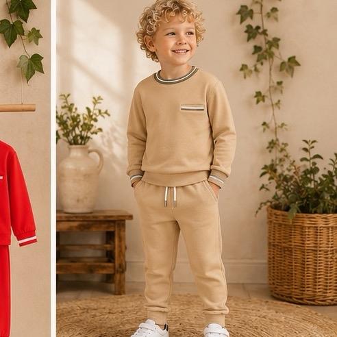 Ginger Ivy OWEN Round Neck Contrasting Feature White Highlight Top & Smart Joggers for Kids