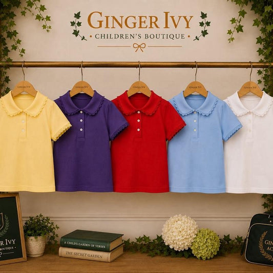 Ginger Ivy: Lace Trim and Button Detail collar top for Girls ideal for school