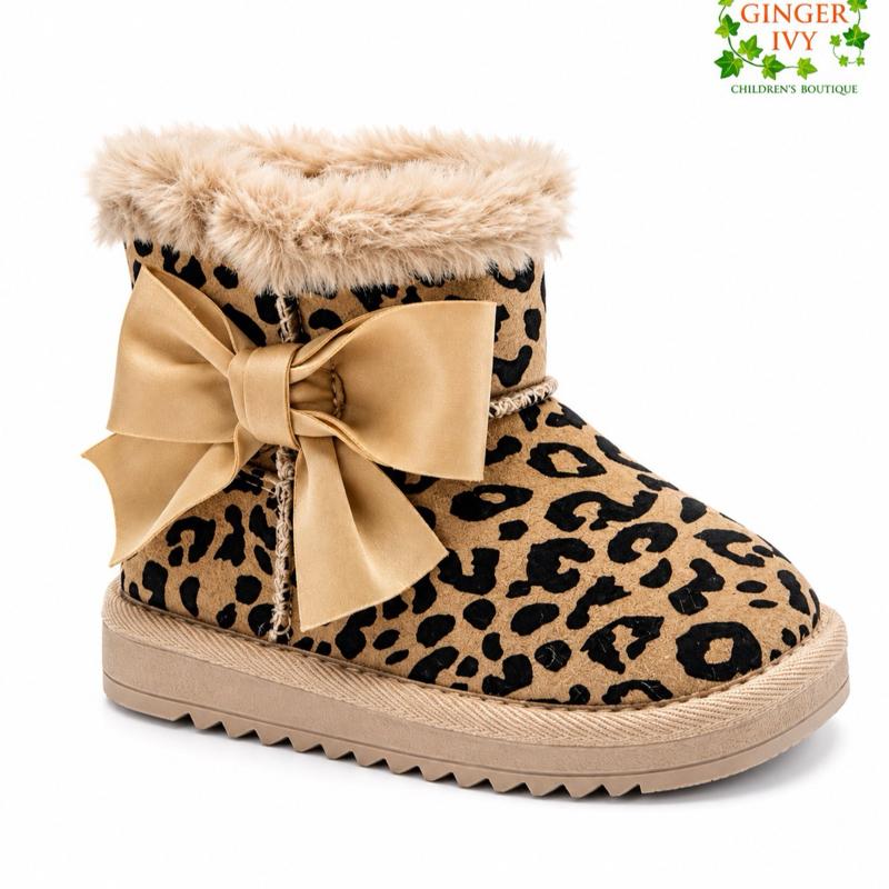 Ginger Ivy WINTER Cozy Warm Bow Boots for Kids - Soft Faux Fur Lining & Adorable Bow Design - Perfect for Cold Weather (7625)