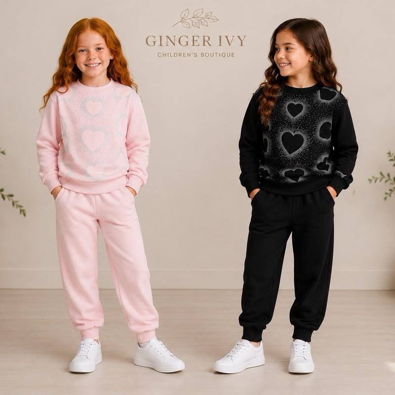 Ginger Ivy: Sparkle heart diamanté pattern cosy tracksuit