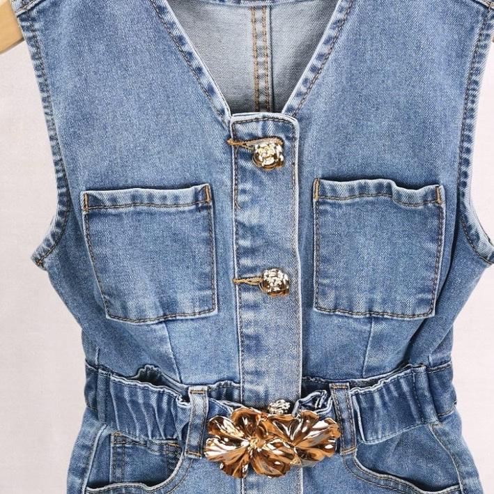 Ginger Ivy BETSY BELTED Fashion Denim Dress with Gold Colour Buttons for Girls Age 4-14 Years Classic & Chic Design