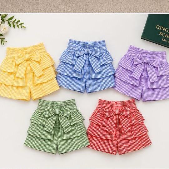 Ginger Ivy: LAYERED Checked Frilly School Shorts for Girls in Vibrant Colors and Patterns Perfect for Schoolwear