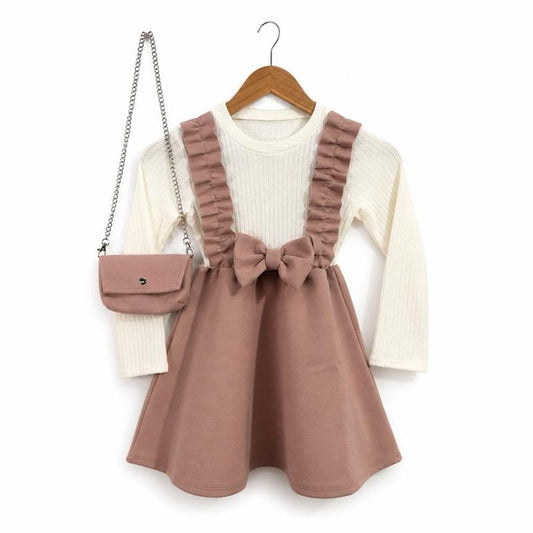 Ginger Ivy: RAVELLO ruffle bow alone dress soft ribbed top Aline skirt 3/4 to 13/14 years