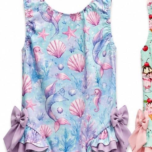 Ginger Ivy UNDER THE SEA Swimsuit with Bows for Girls True to Size 2-12 Years Ocean-Themed Design