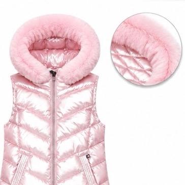 Ginger Ivy: NOVA metallic padded long GILET with faux fur trim hood for 4-12 years