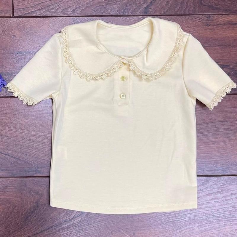 Ginger Ivy: Lace Trim and Button Detail collar top for Girls ideal for school