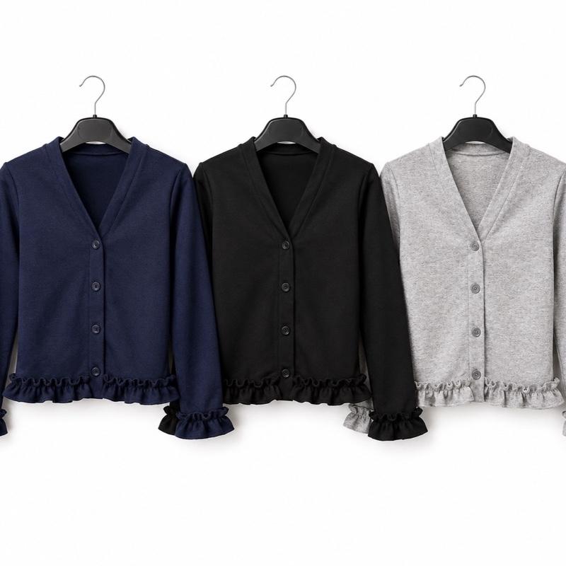 Ginger Ivy CHELSEA Cardigan with Ruffles Feature Trim and Cuff in Soft Cosy Fabric for School Uniform 2-12 Years