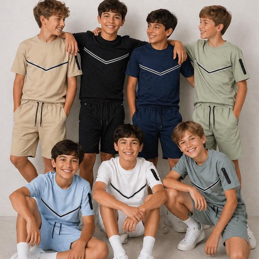 Ginger Ivy: VINNY V arrow feature reflective detailing top and shorts summer outfit for boys 2-14 years KZ3605