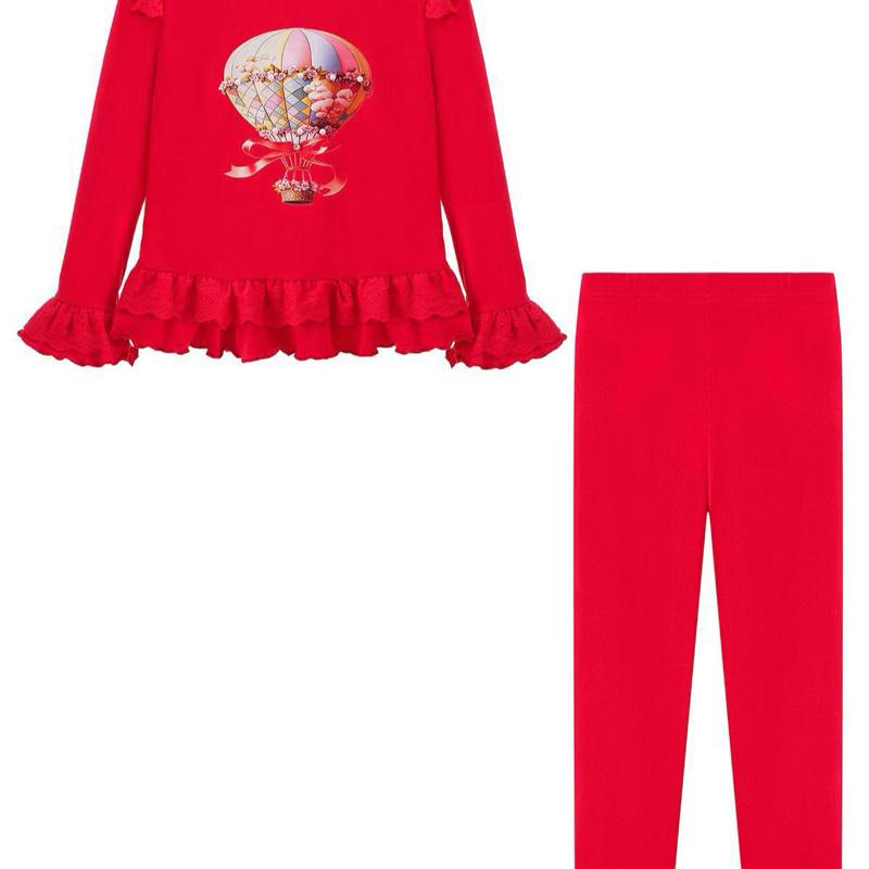 Ginger Ivy SKYE Hot Air Balloon Emblishment Long Sleeve Top with Ruffles and Leggings Outfit for Girls