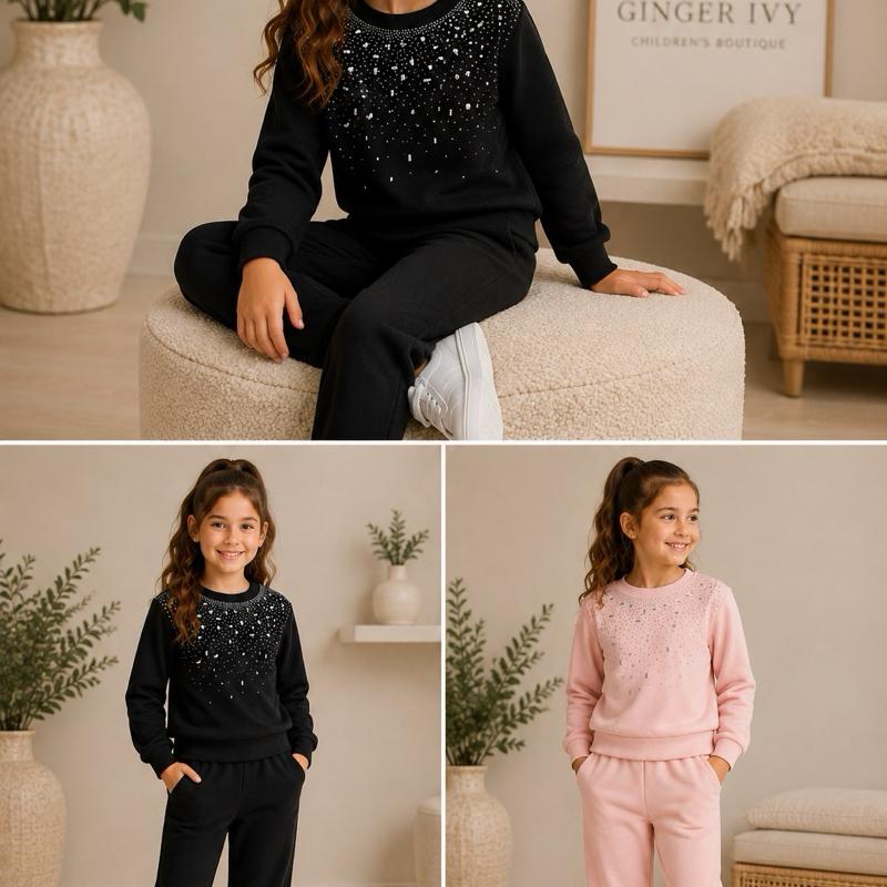 Ginger Ivy: TWINKLE diamonte scattered jumper and joggers tracksuit