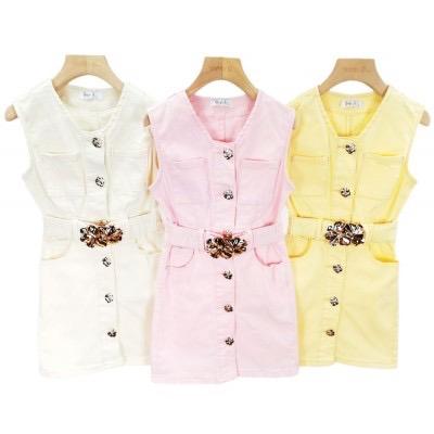 Ginger Ivy BETSY BELTED Fashion Denim Dress with Gold Colour Buttons for Girls Age 4-14 Years Classic & Chic Design