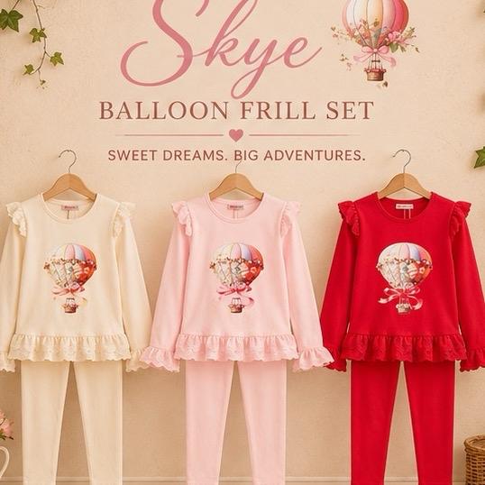 Ginger Ivy SKYE Hot Air Balloon Emblishment Long Sleeve Top with Ruffles and Leggings Outfit for Girls