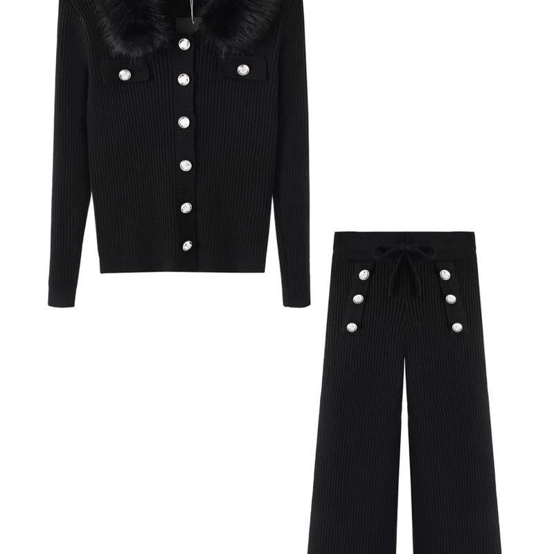 Ginger Ivy: ALEXIS knitted premium cardigan and trousers suit with faux fur collar 3-14 years