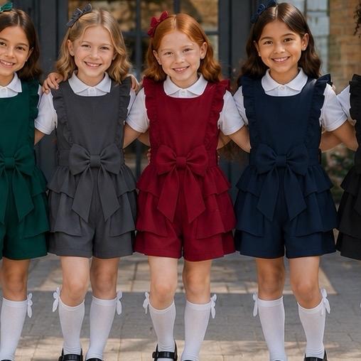 Ginger Ivy BROMLEY Bow Ruffle Playsuit One Piece for School Age 4-12 Girls' School Uniform