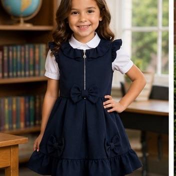 Ginger Ivy YORK ZIP Front Feature Dress with Bows and Ruffles School Dress for Girls