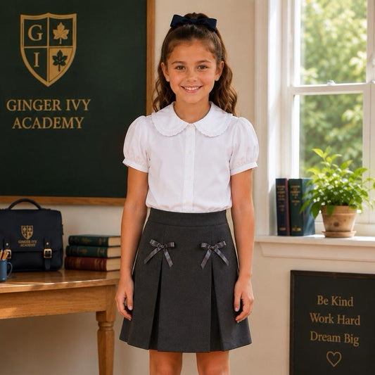 Ginger Ivy: STERLING satin bow SKIRT with feature pleats school uniform skirt